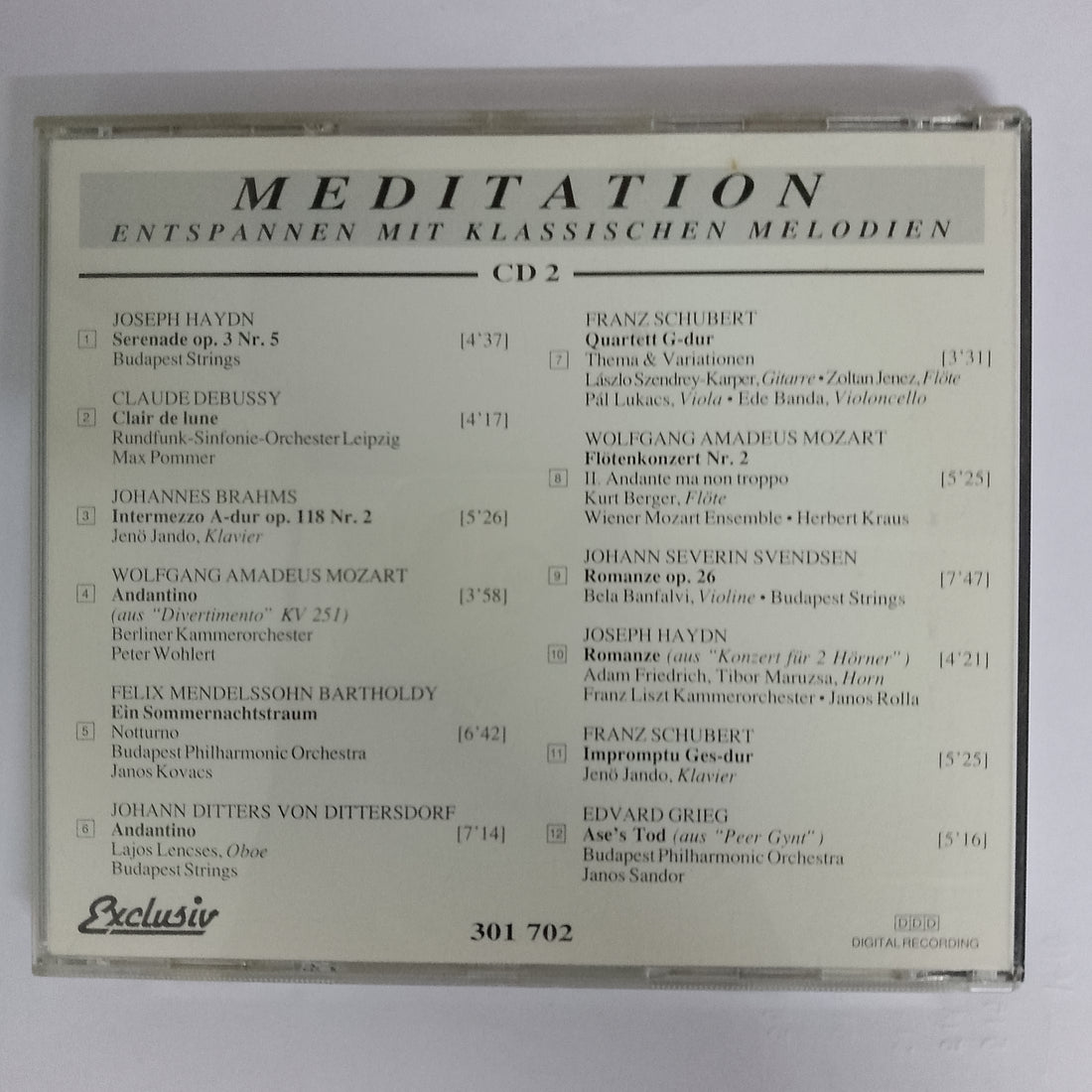 ซีดี GRIEG, Schubert, Mendelssohn Bartholdy - Meditation - Entspannen Mit Klassischen Melodien (CD) (VG+)