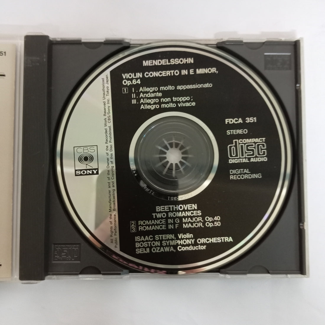 ซีดี SEIJI OZAWA, Boston Symphony, Isaac Stern - Mendelssohn Violin Concerto In E Minor Op.64 (CD) (VG+)