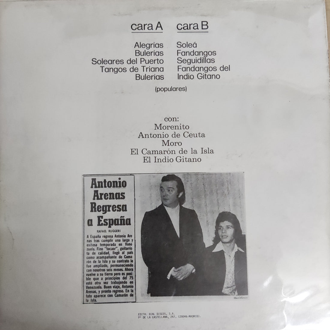 แผ่นเสียง El Camarón De La Isla, El Indio Gitano, Morenito, Antonio De Ceuta, El Moro - Los Cantes De Camaron De La Isla Vinyl VG+