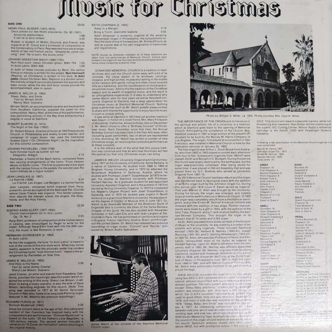 แผ่นเสียง  James B. Welch  - Music For Christmas - In Concert At Stanford Memorial Church (Vinyl) (VG+)