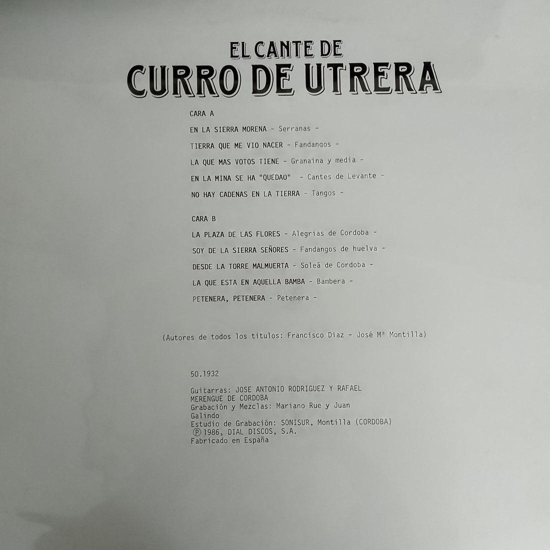 แผ่นเสียง Curro De Utrera - El Cante De Curro De Utrera Vinyl VG+