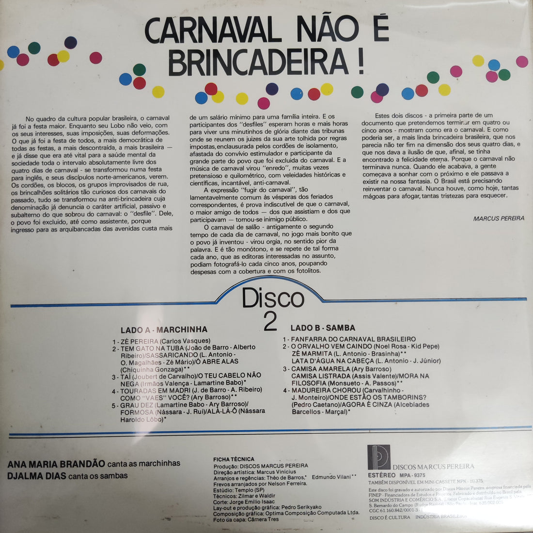 แผ่นเสียง Various - Carnaval Não É Brincadeira! Disco 2 Vinyl VG+