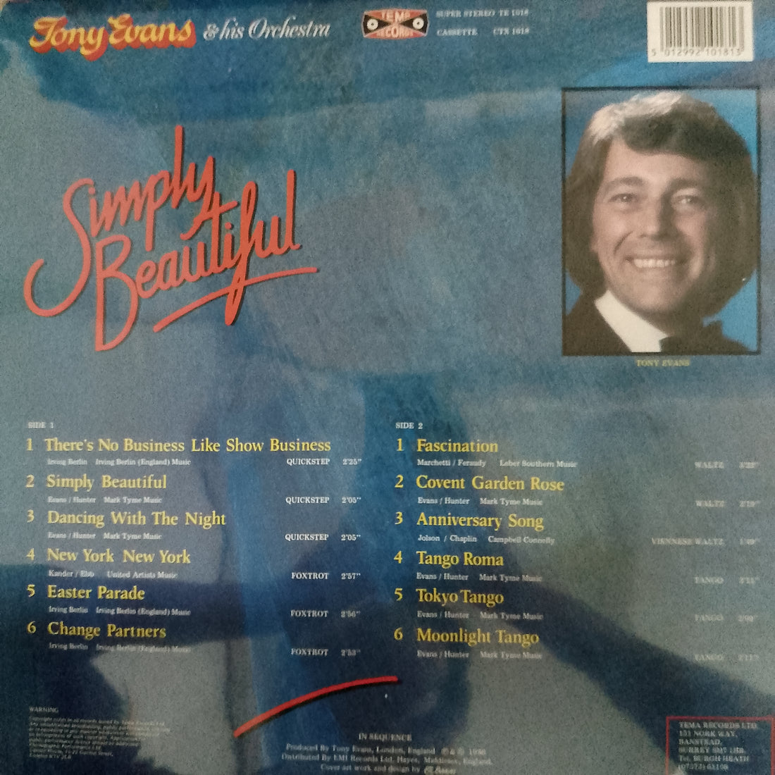 แผ่นเสียง Tony Evans And His Orchestra - Simply Beautiful Vinyl VG+