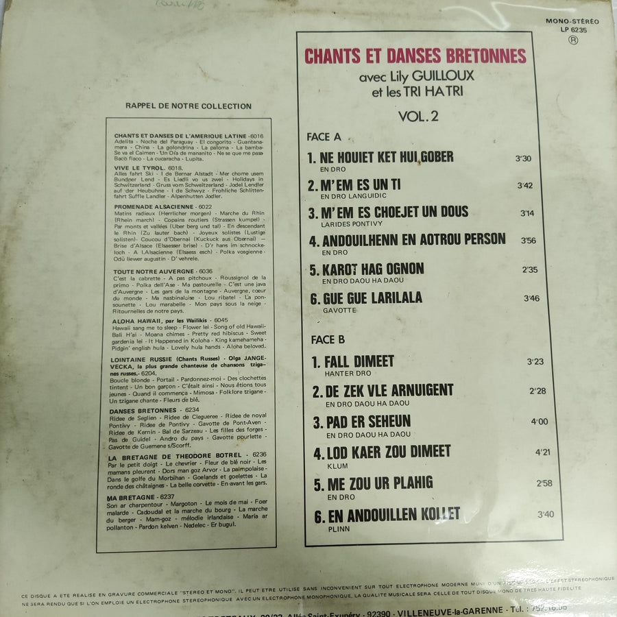 แผ่นเสียง Lily Guilloux, Son Ensemble Et Ses Chanteurs - Chants Et Danses Bretonnes Vol 2 Vinyl VG+