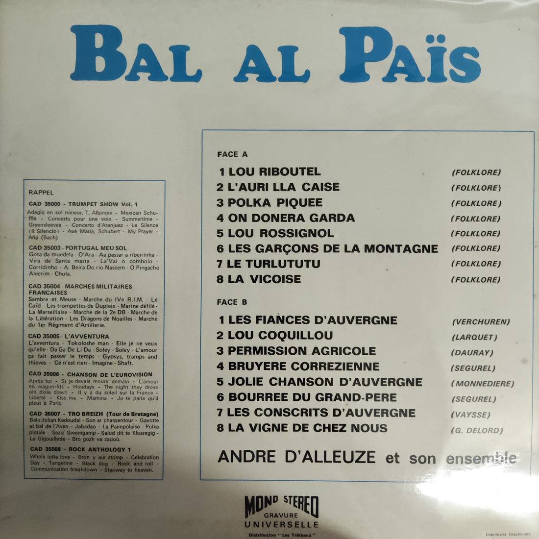 แผ่นเสียง André D'Alleuze Et Son Ensemble - Bal Al Pais Vinyl VG+