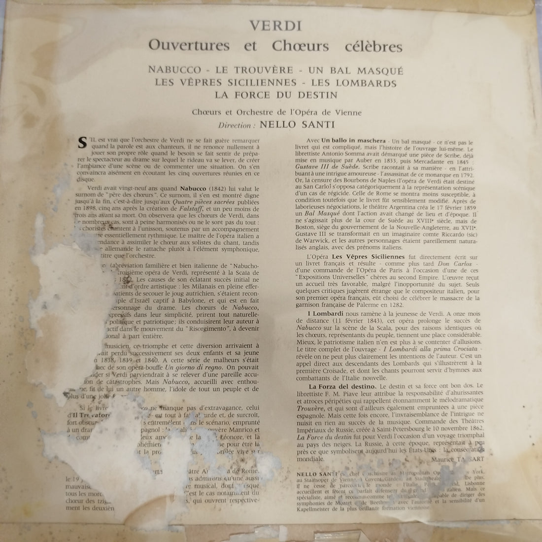 แผ่นเสียง Giuseppe Verdi / Wiener Staatsopernchor And Orchester Der Wiener Staatsoper / Nello Santi - Famous Overtures And Choruses Vinyl G