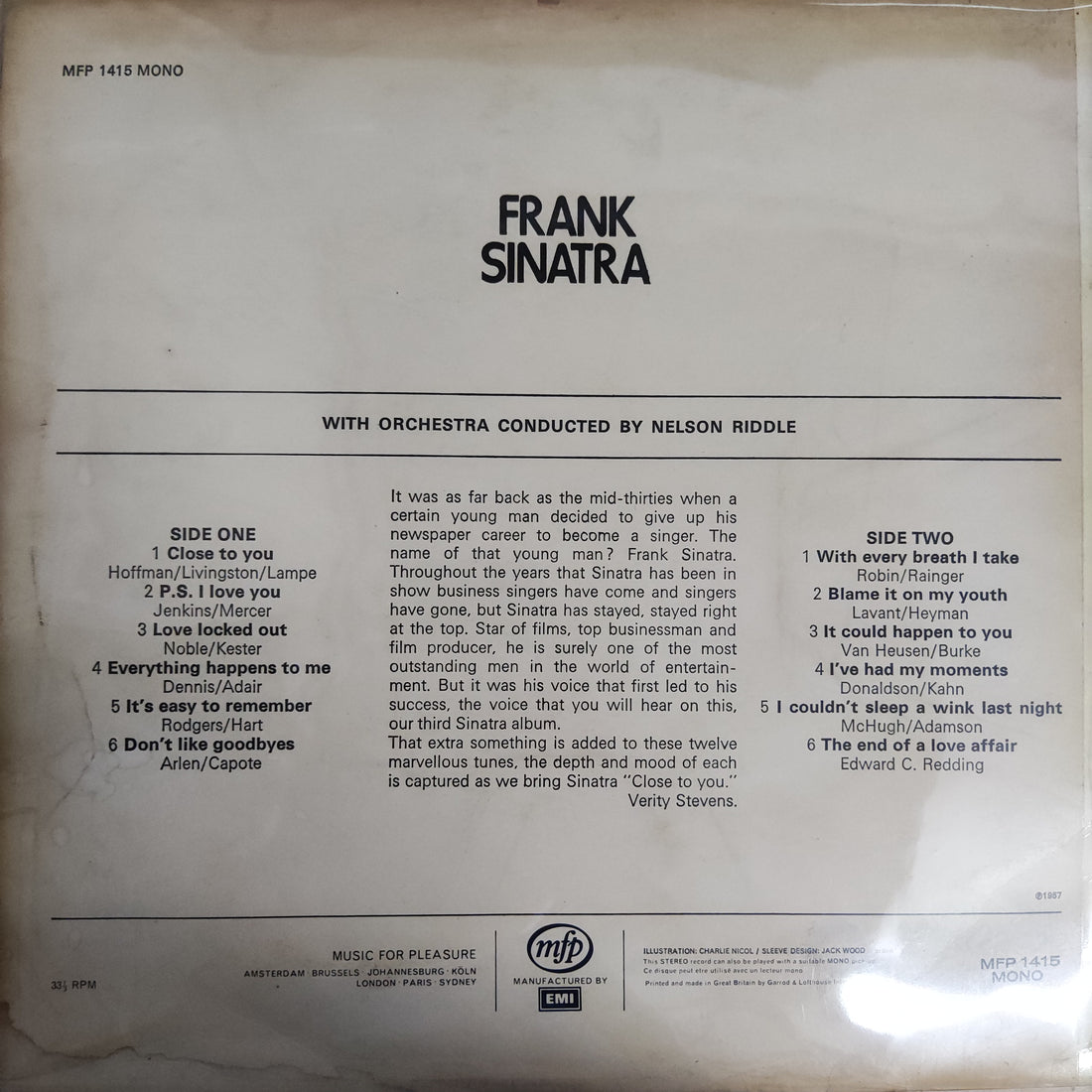 แผ่นเสียง Frank Sinatra - Close To You Vinyl VG+