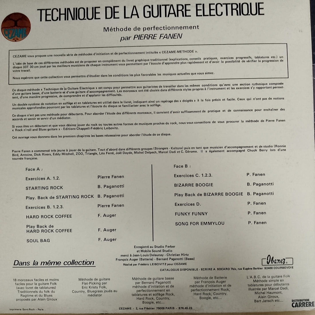 แผ่นเสียง Pierre Fanen - Technique De La Guitare Electique Vinyl VG+