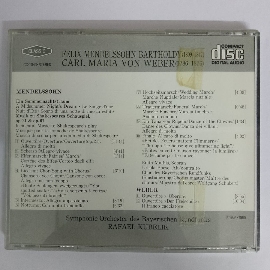 ซีดี Rafael Kubelik Symphomnie-Orchester des Bayerischen Rundfunks - Mendlssohn / Weber - Ein Sommernachtstraum / Ouverturen CD VG+