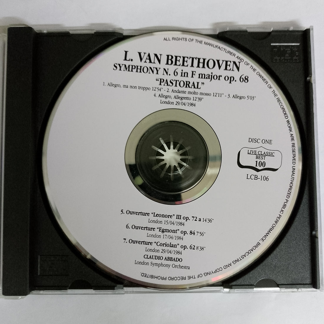 ซีดี L.Van Beethoven - Symphony N.6 - Live Classic Best 100 CD VG