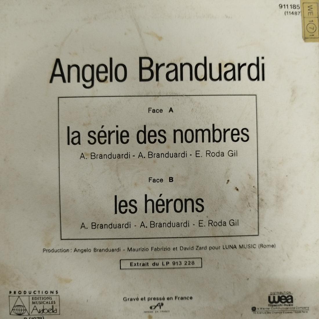 แผ่นเสียง Angelo Branduardi - La Série Des Nombres Vinyl VG