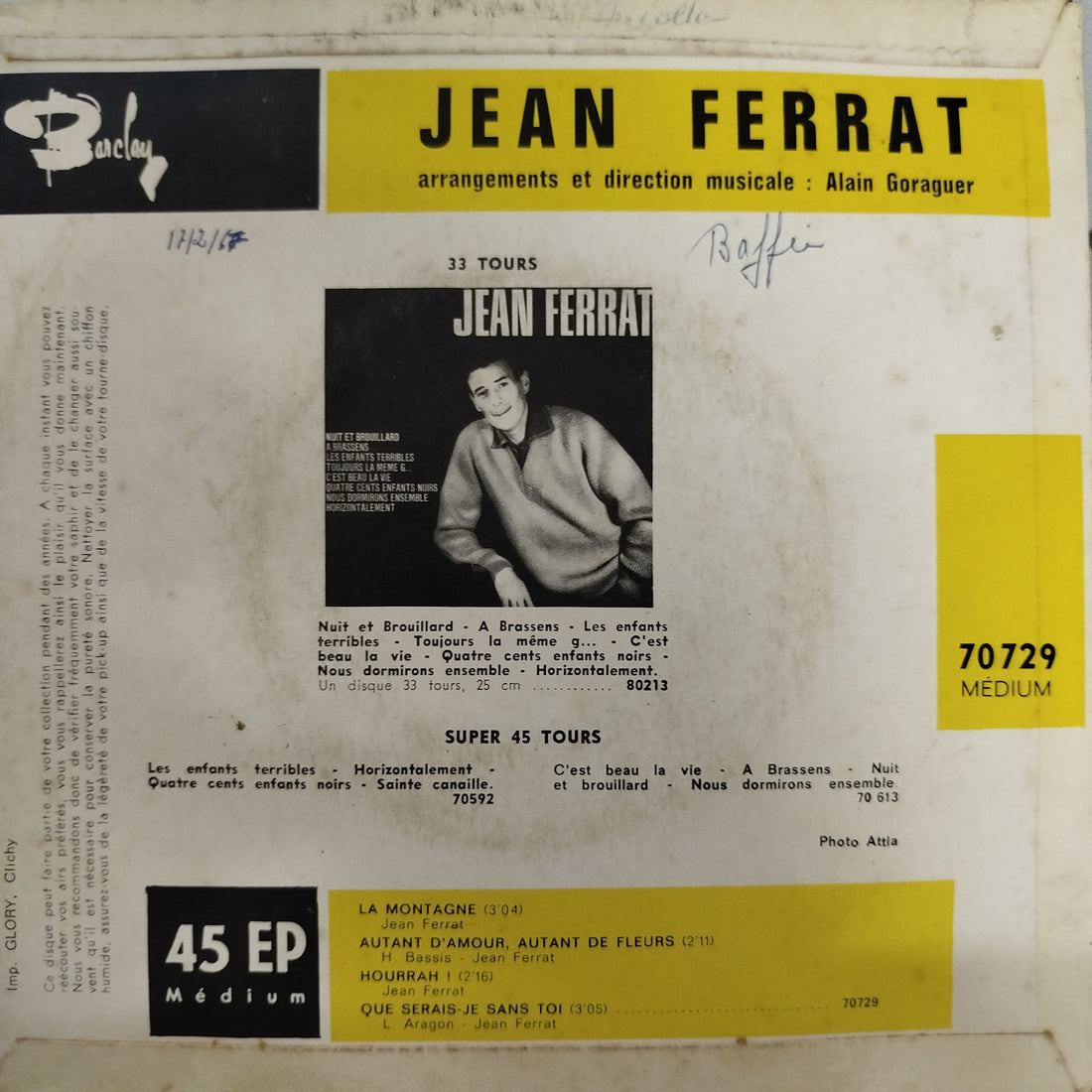 แผ่นเสียง Jean Ferrat - La Montagne Vinyl VG