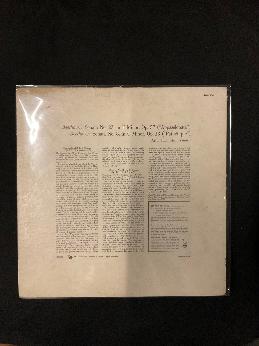แผ่นเสียง Ludwig van Beethoven, Arthur Rubinstein - "Appassionata" And "Pathétique" Sonatas Vinyl VG+