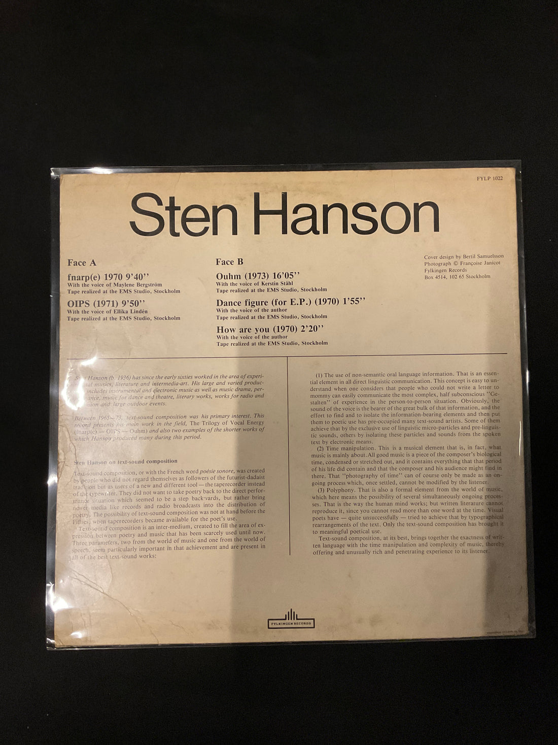 แผ่นเสียง Sten Hanson - Text-Sound Compositions Vinyl VG+