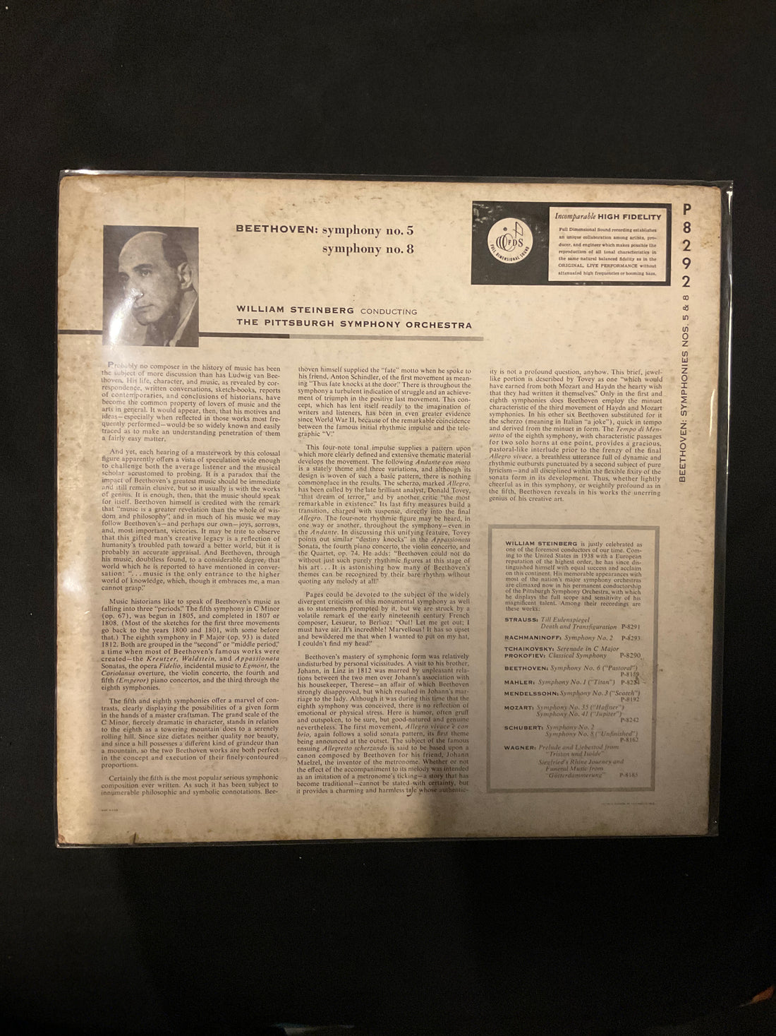 แผ่นเสียง Ludwig van Beethoven - William Steinberg Conducting Pittsburgh Symphony Orchestra - Symphony No.5 In C Minor / Symphony No.8 In F Major Vinyl VG+