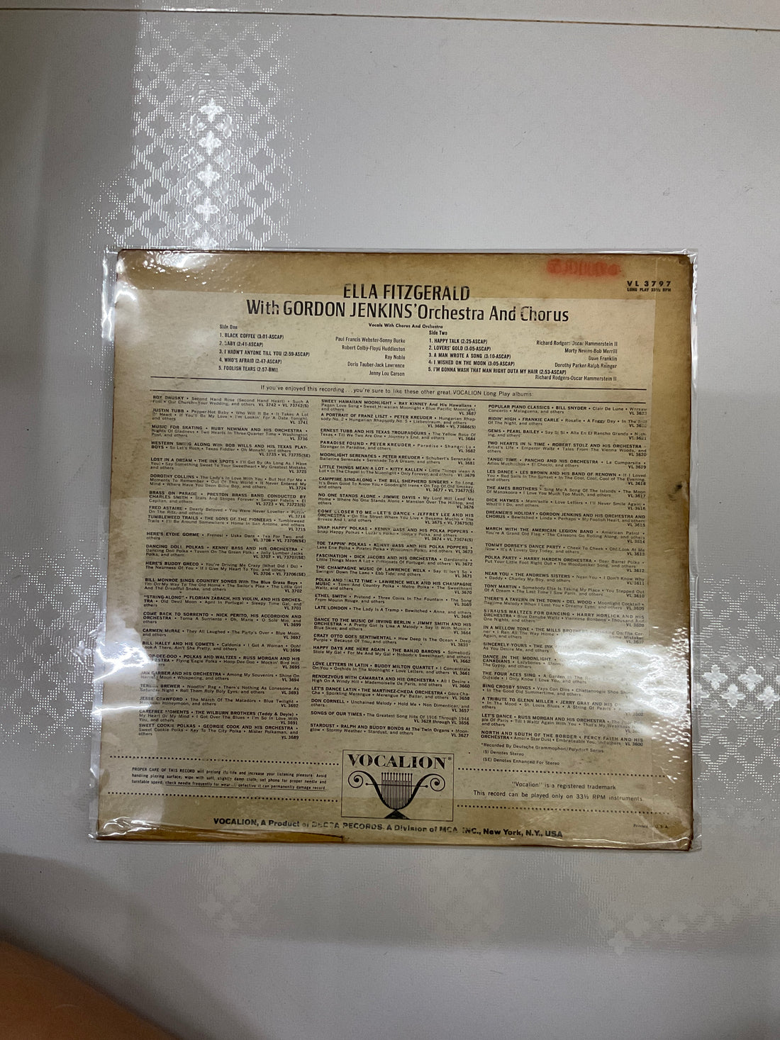 แผ่นเสียง Ella Fitzgerald With Gordon Jenkins and his Orchestra and Chorus - Ella Fitzgerald With Gordon Jenkins' Orchestra And Chorus Vinyl VG+