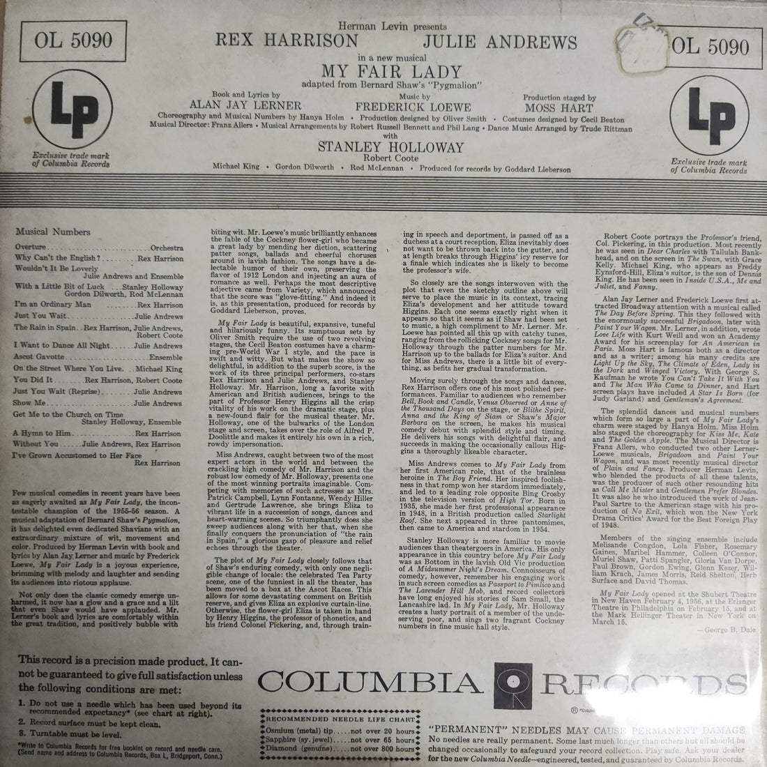 แผ่นเสียง Rex Harrison, Julie Andrews - My Fair Lady Adapted From Bernard Shaw’s”Pygmalion” Vinyl VG+