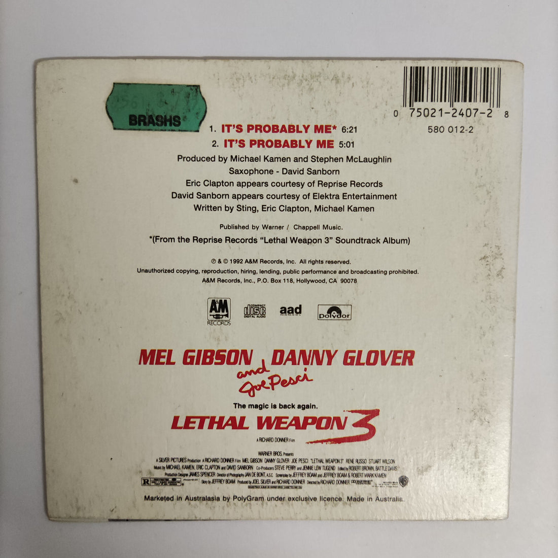 ซีดี Sting - It's Probably Me CD VG