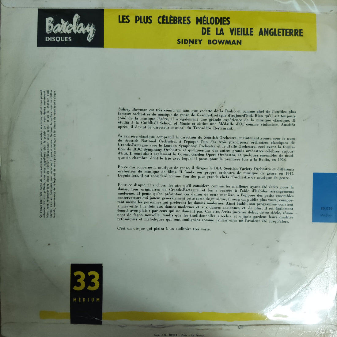 แผ่นเสียง Sidney Bowman - Et Son Orchestre De Danse Les Plus Celebres De La Vieille Vinyl VG