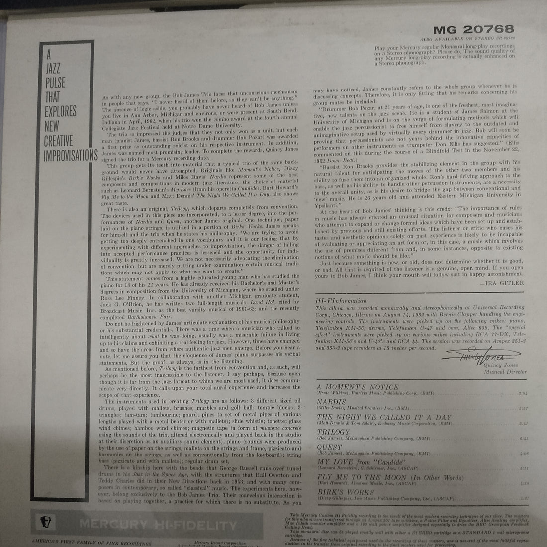 แผ่นเสียง Bob James Trio - Bold Conceptions Vinyl VG+