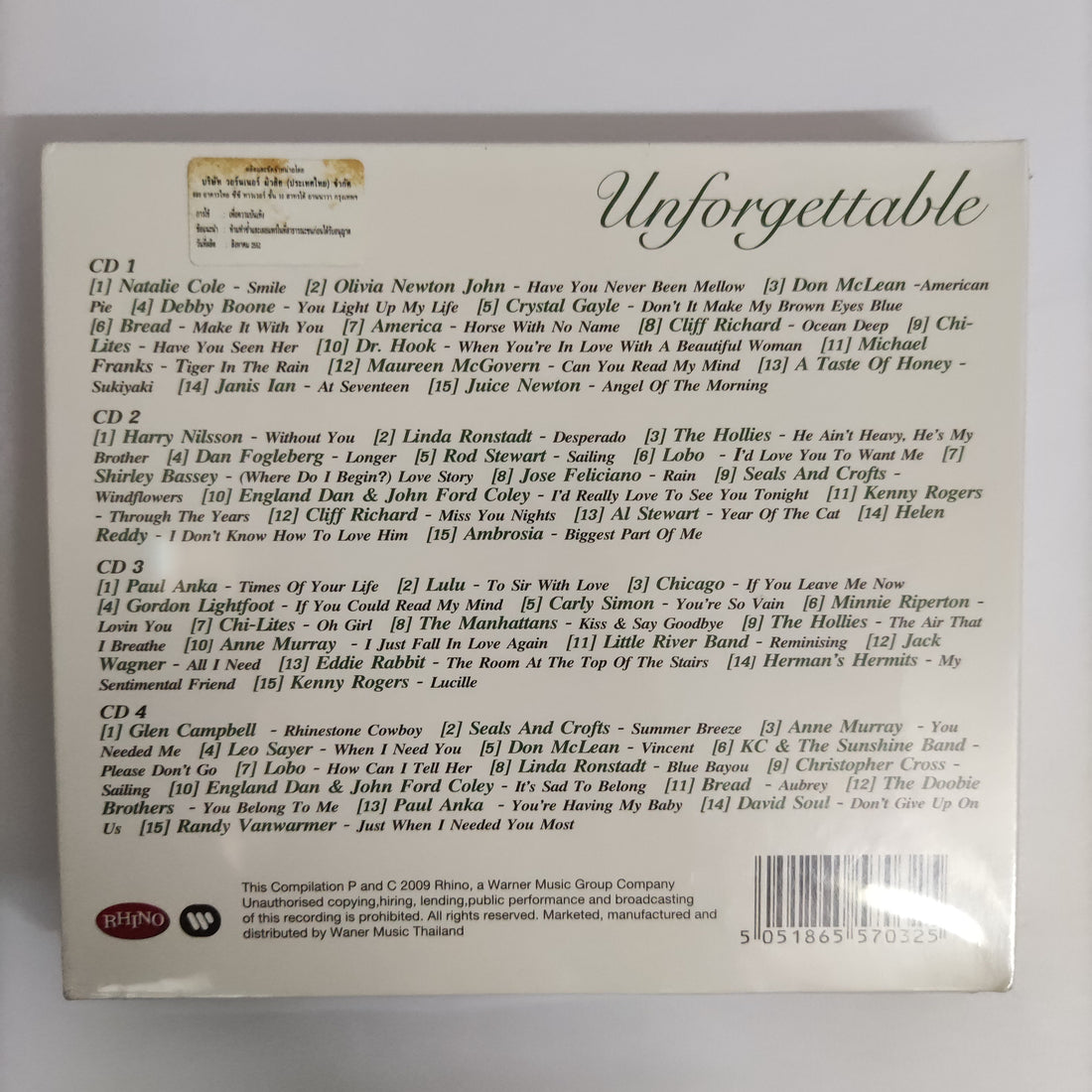 ซีดี Various - Unforgettable A Collection Of 60 Hits That Become The Soundtrack Of your Life CD M 4CDs