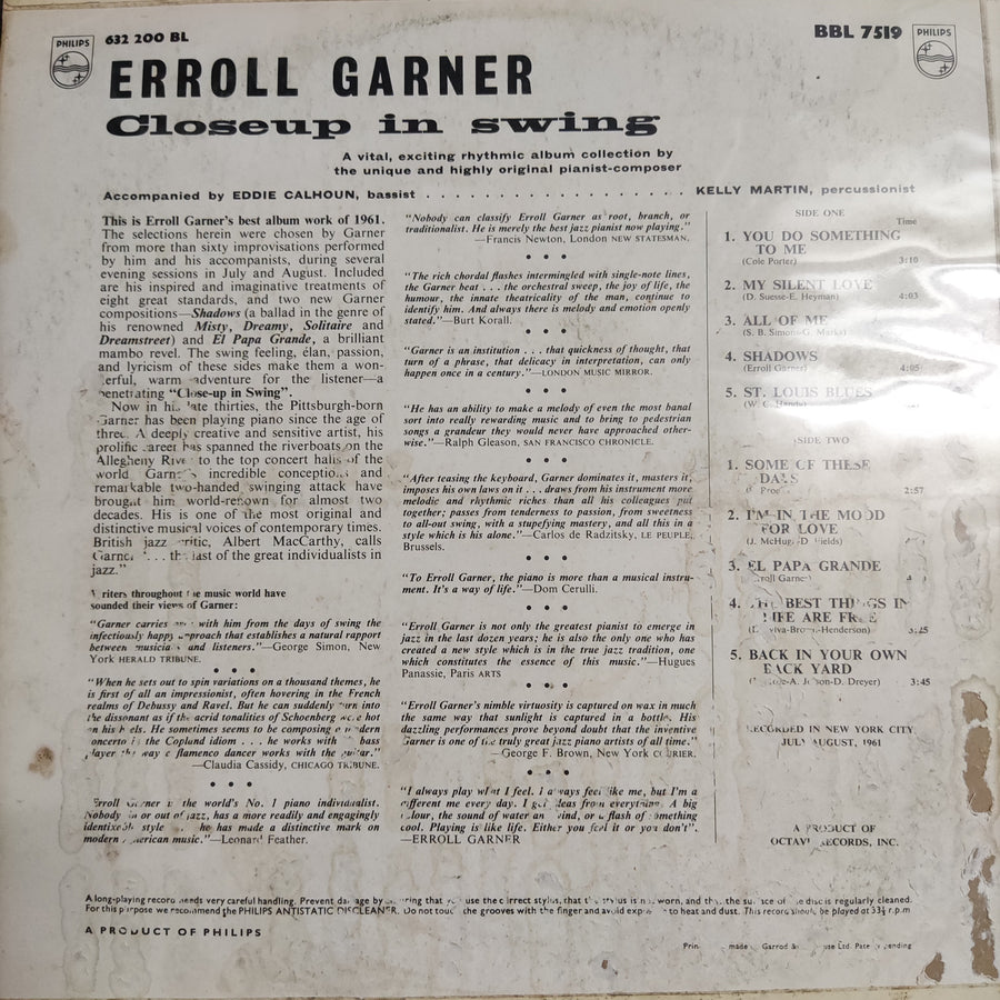 แผ่นเสียง Erroll Garner - Closeup In Swing Vinyl VG