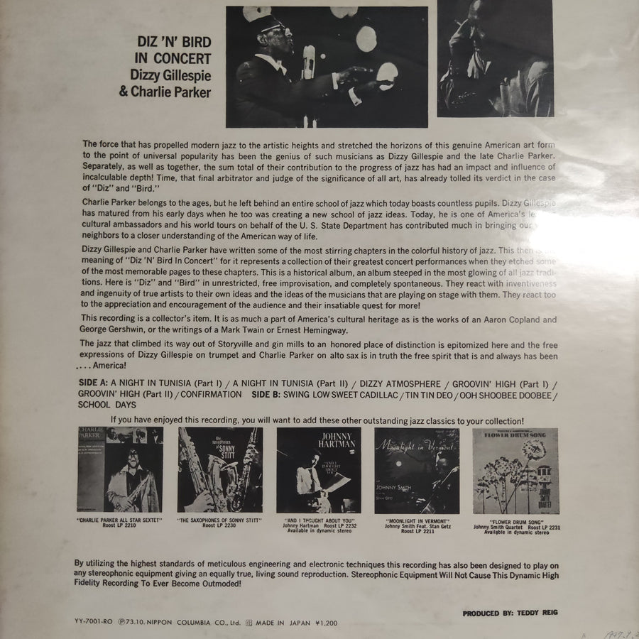 แผ่นเสียง Dizzy Gillespie & Charlie Parker - Diz 'N' Bird In Concert Vinyl VG+