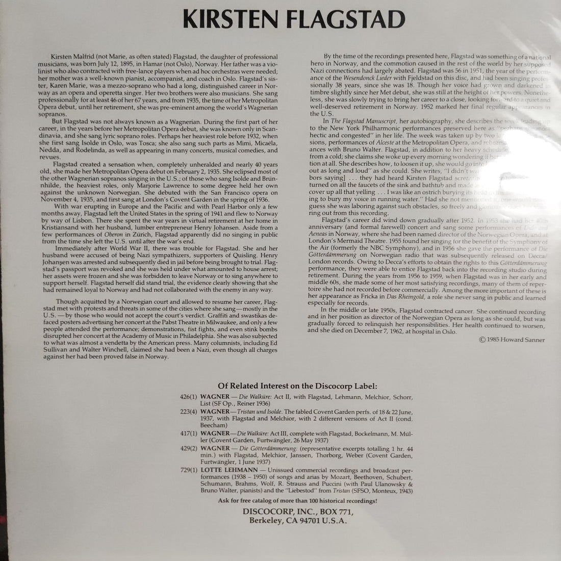 แผ่นเสียง Bruno Walter - KIRSTEN FLAGSTAD SINGS WAGNER / Gotterdammerung: Immolation Scene / Wesendonck Lieder: Two Versions Vinyl VG+