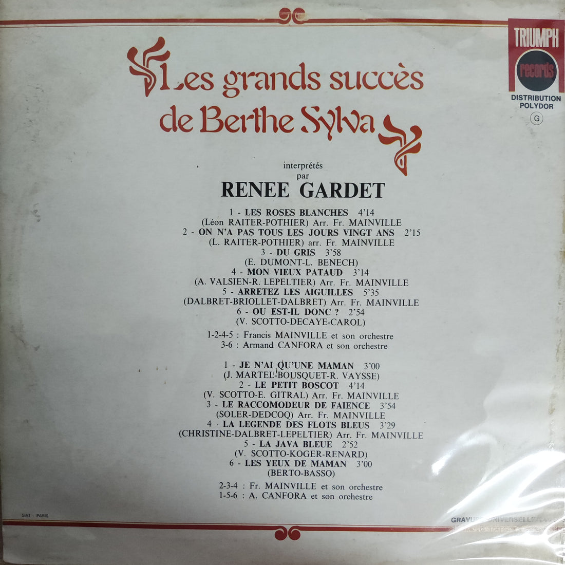 แผ่นเสียง Berthe Sylva - Les Grands Succès De Berthe Sylva Vinyl VG+