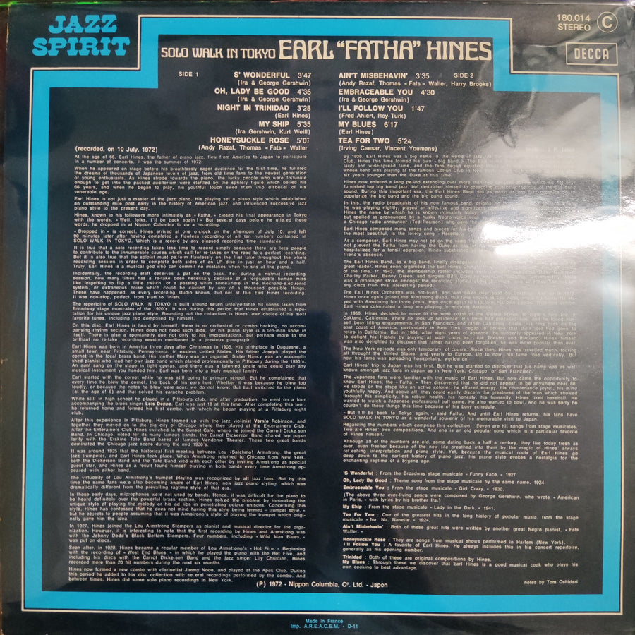 แผ่นเสียง Earl Hines - Solo Walk In Tokyo Vinyl VG+