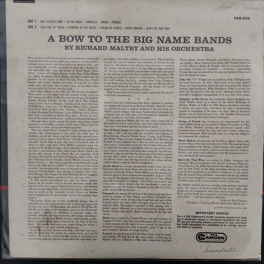 แผ่นเสียง Richard Maltby And His Orchestra - A Bow To The Big Name Bands Vinyl VG+