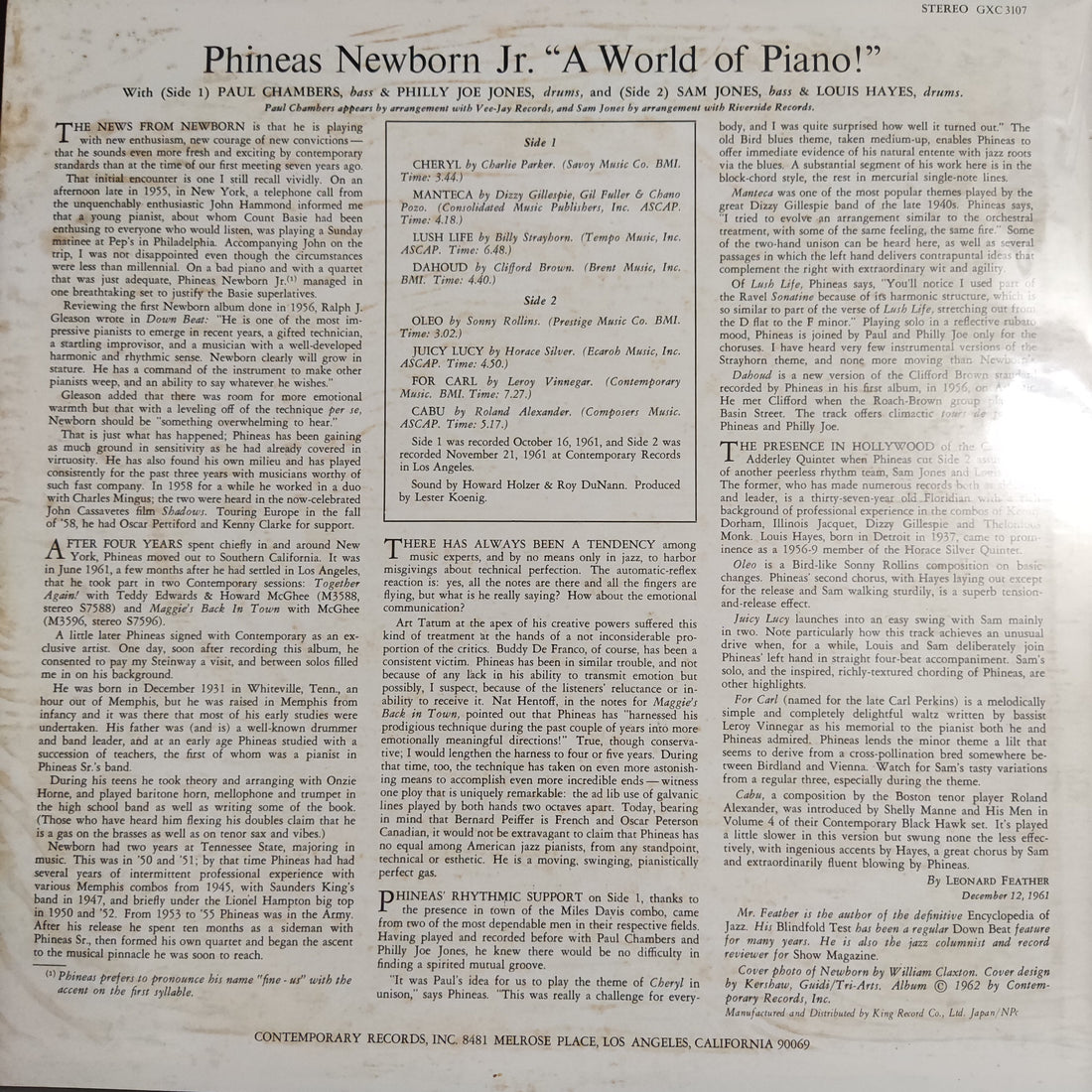 แผ่นเสียง Phineas Newborn Jr. - A World Of Piano! Vinyl VG+
