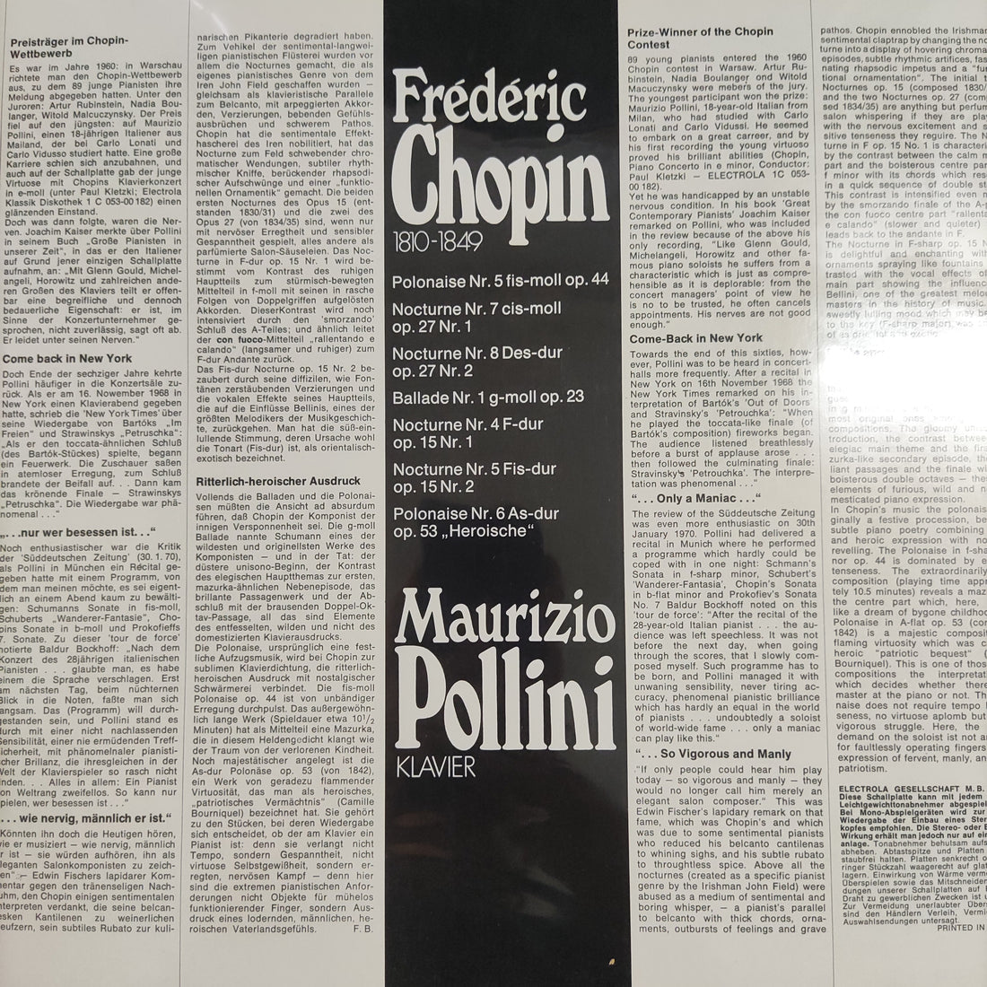 แผ่นเสียง Maurizio Pollini, Frédéric Chopin - Polonaisen / Nocturnes / Ballade Vinyl VG+