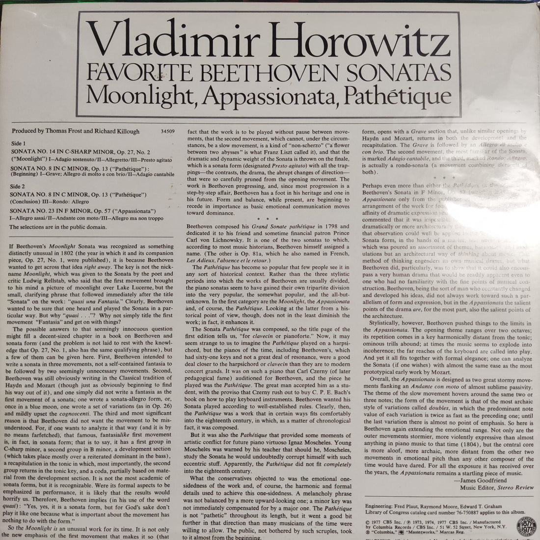 แผ่นเสียง Vladimir Horowitz - Favorite Beethoven Sonatas Vinyl VG+