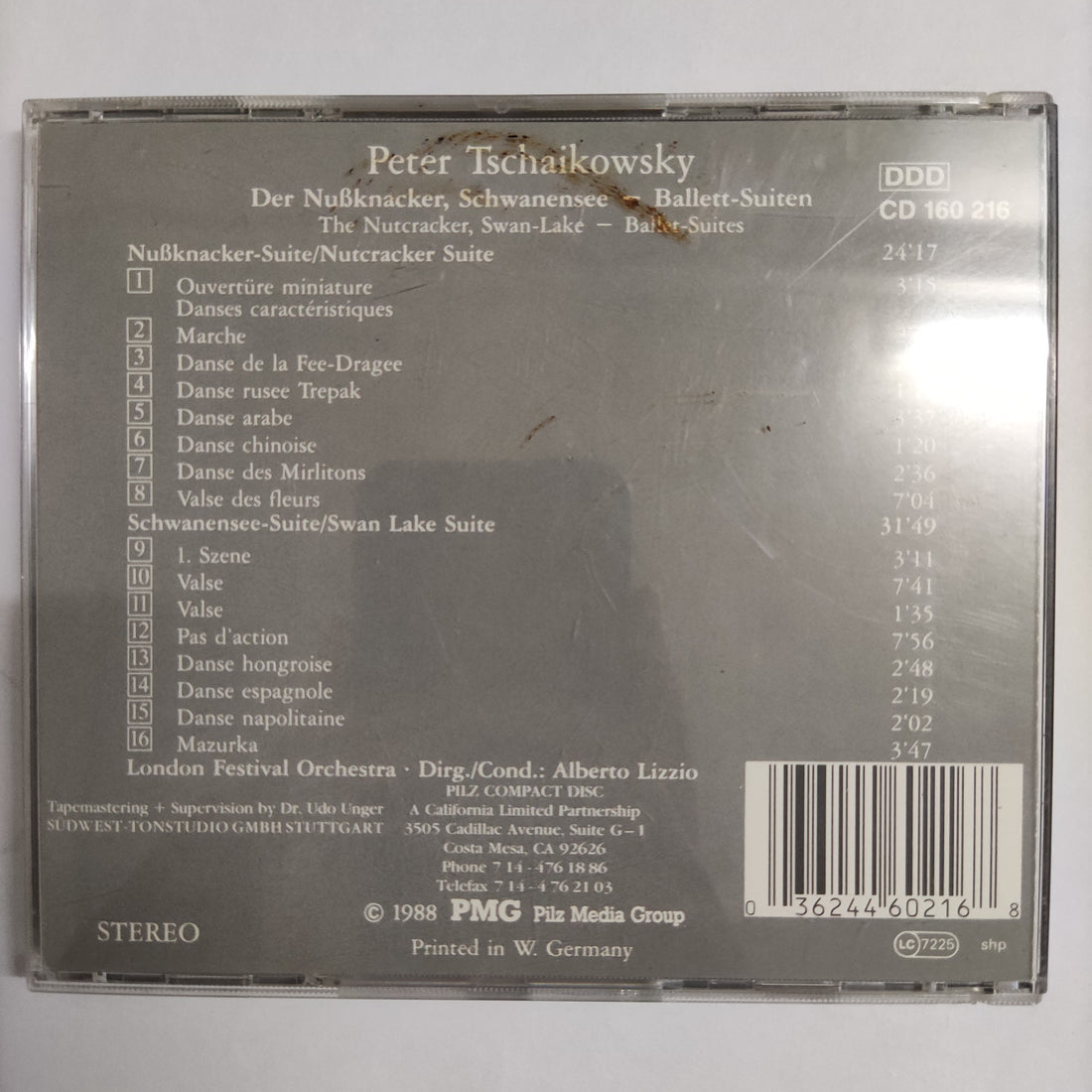 ซีดี Pyotr Ilyich Tchaikovsky - London Festival Orchestra , Alberto Lizzio - Der Nußknacker , Schwanensee = The Nutcracker, Swan-Lake Ballet-Suiten / Ballet Suites CD NM or M-