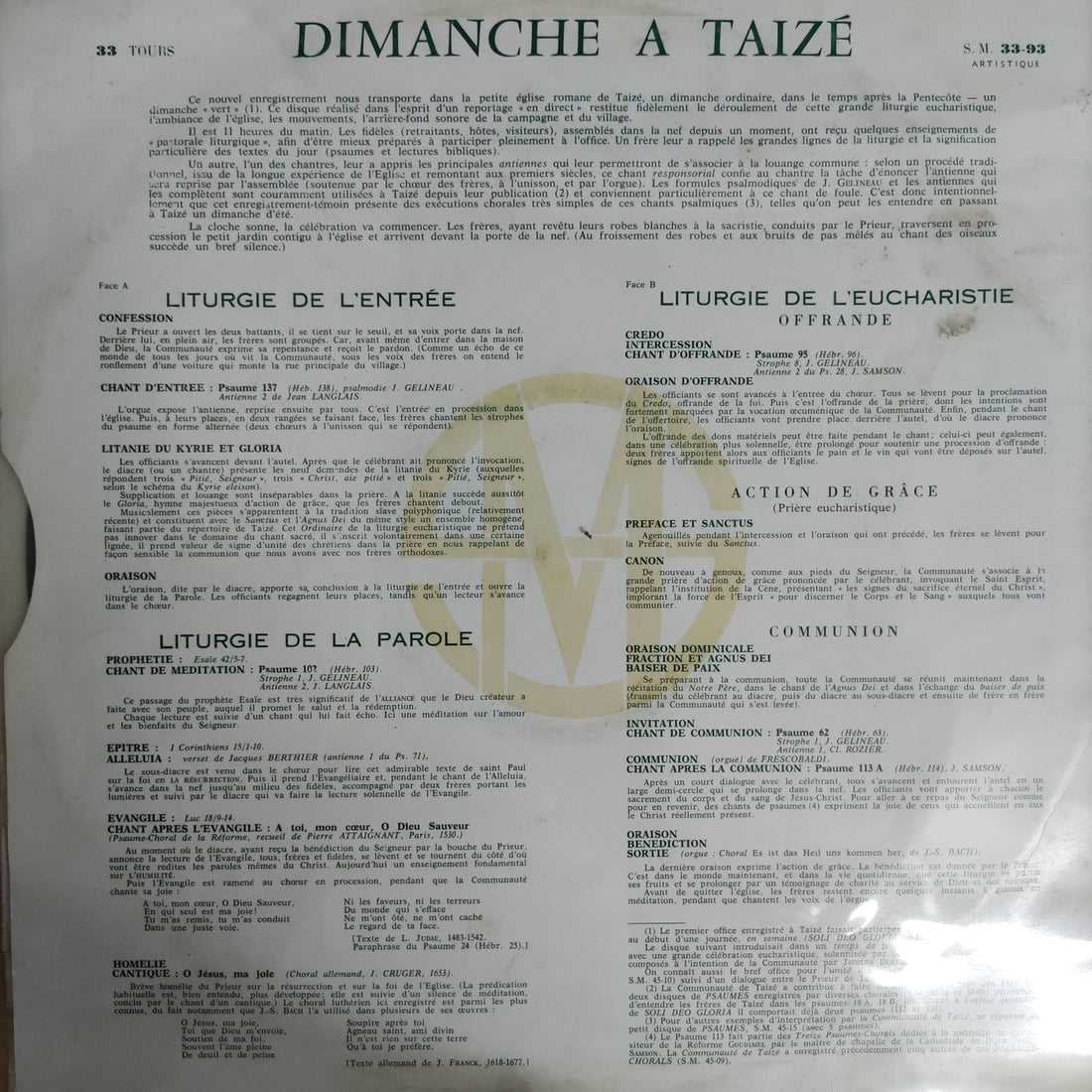 แผ่นเสียง Taizé - Dimanche A Taizé Vinyl VG+