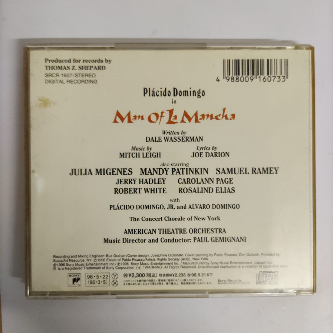 ซีดี Plácido Domingo - Man Of La Mancha CD VG+