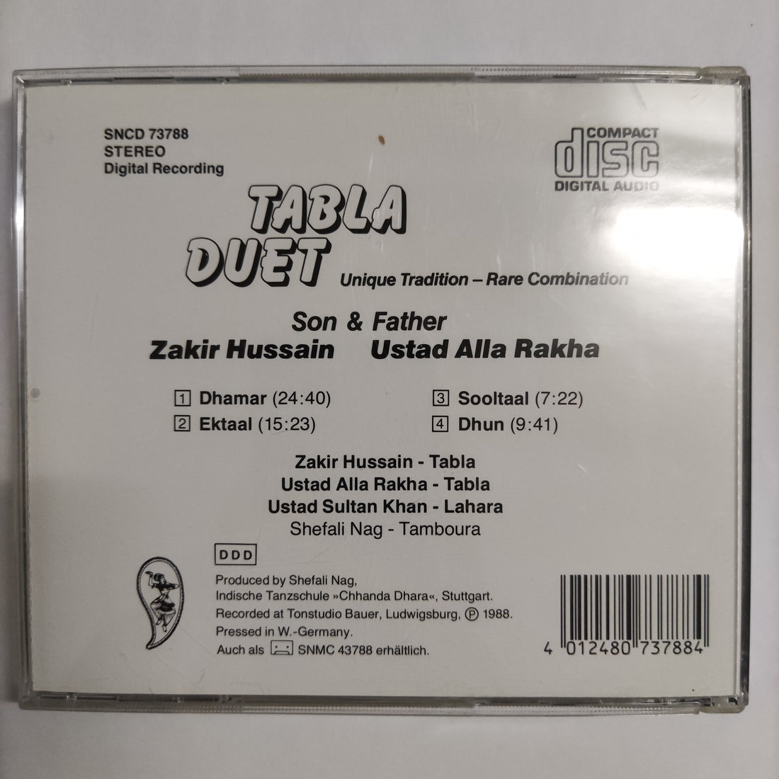ซีดี Zakir Hussain & Alla Rakha - Tabla Duet Unique Tradition - Rare Combination CD VG+