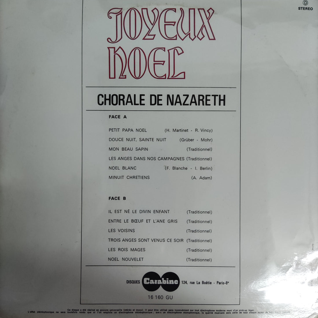 แผ่นเสียง Chorale De Nazareth - Joyeux Noel Vinyl VG+