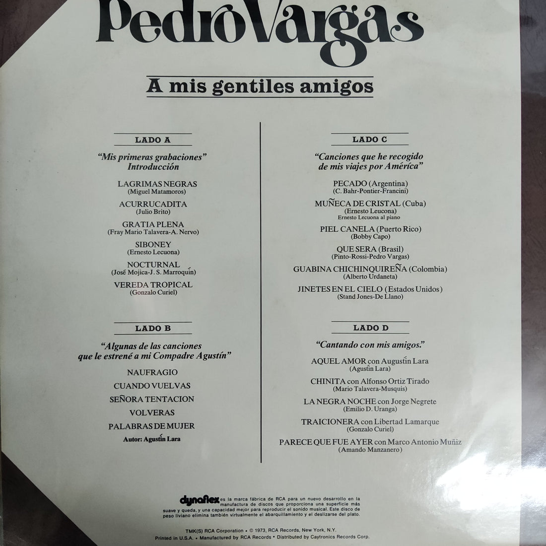 แผ่นเสียง Pedro Vargas – A Mis Gentiles Amigos Vinyl VG+