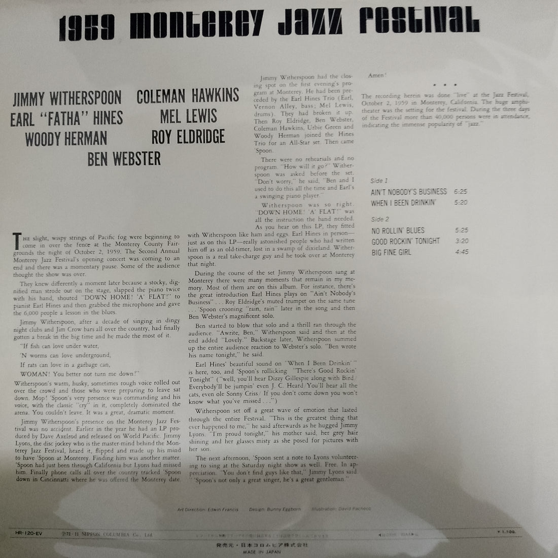 แผ่นเสียง Jimmy Witherspoon, Coleman Hawkins, Earl Hines, Mel Lewis, Woody Herman, Roy Eldridge, Ben Webster - 1959 Monterey Jazz Festival Vinyl VG+
