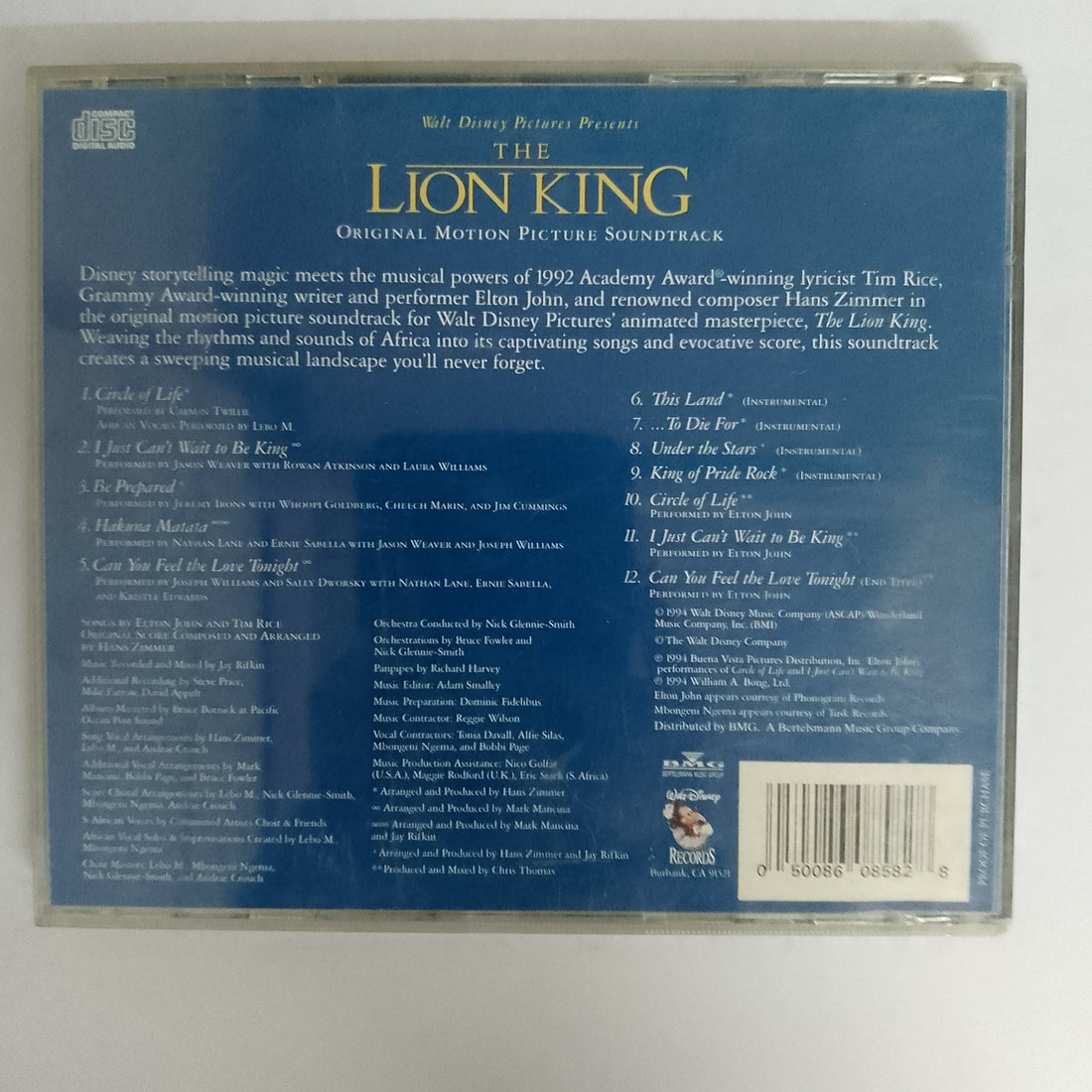 ซีดี Elton John, Tim Rice, Hans Zimmer - The Lion King Original Motion Picture Soundtrack CD VG