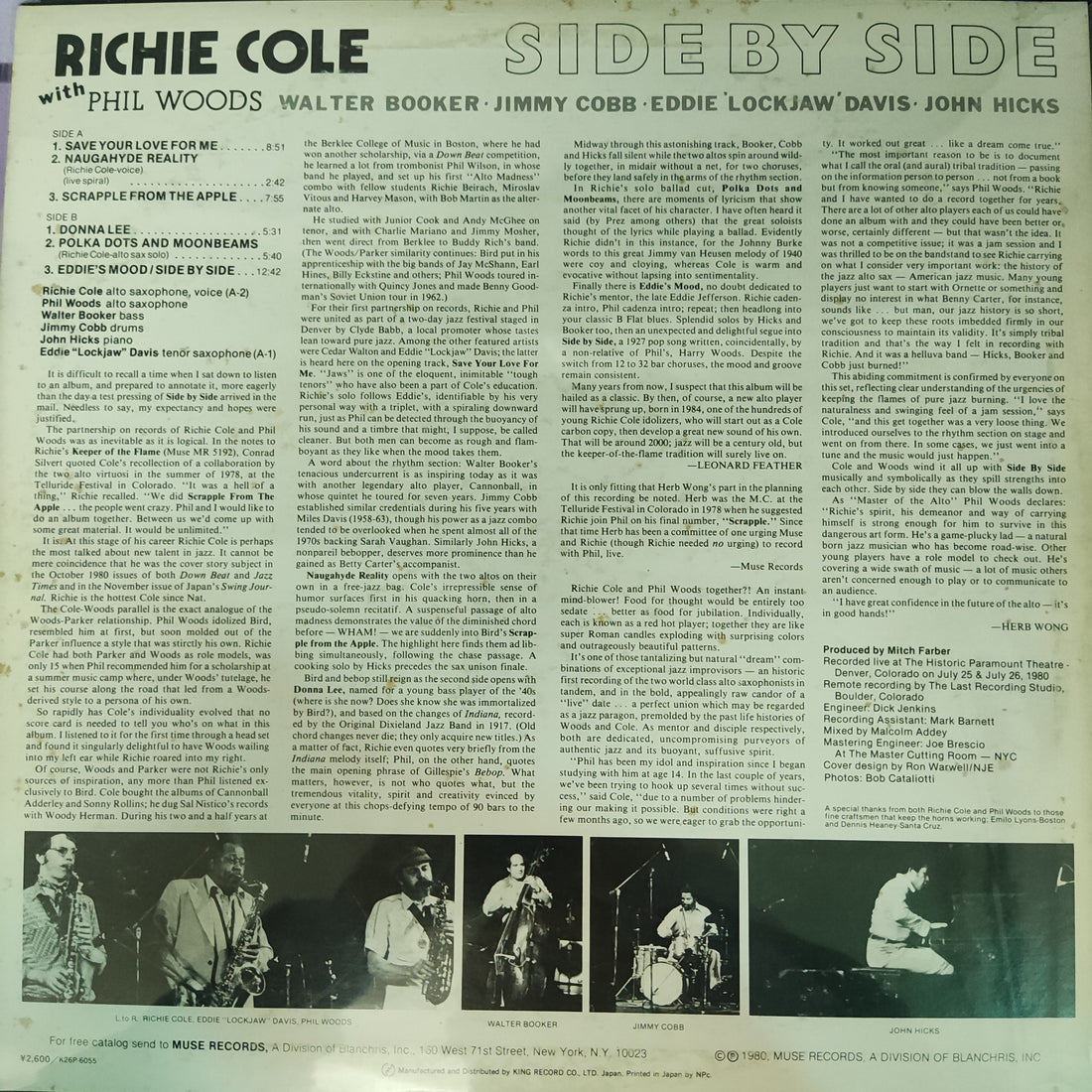 แผ่นเสียง Richie Cole With Phil Woods - Side By Side Vinyl VG+