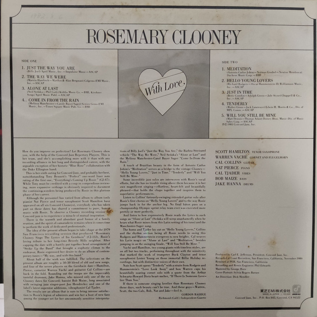 แผ่นเสียง Rosemary Clooney - With Love Vinyl VG+