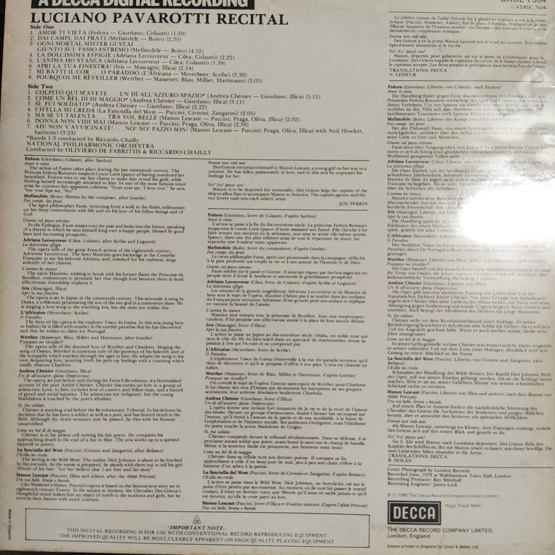 แผ่นเสียง Luciano Pavarotti - Luciano Pavarotti Recital Vinyl VG+