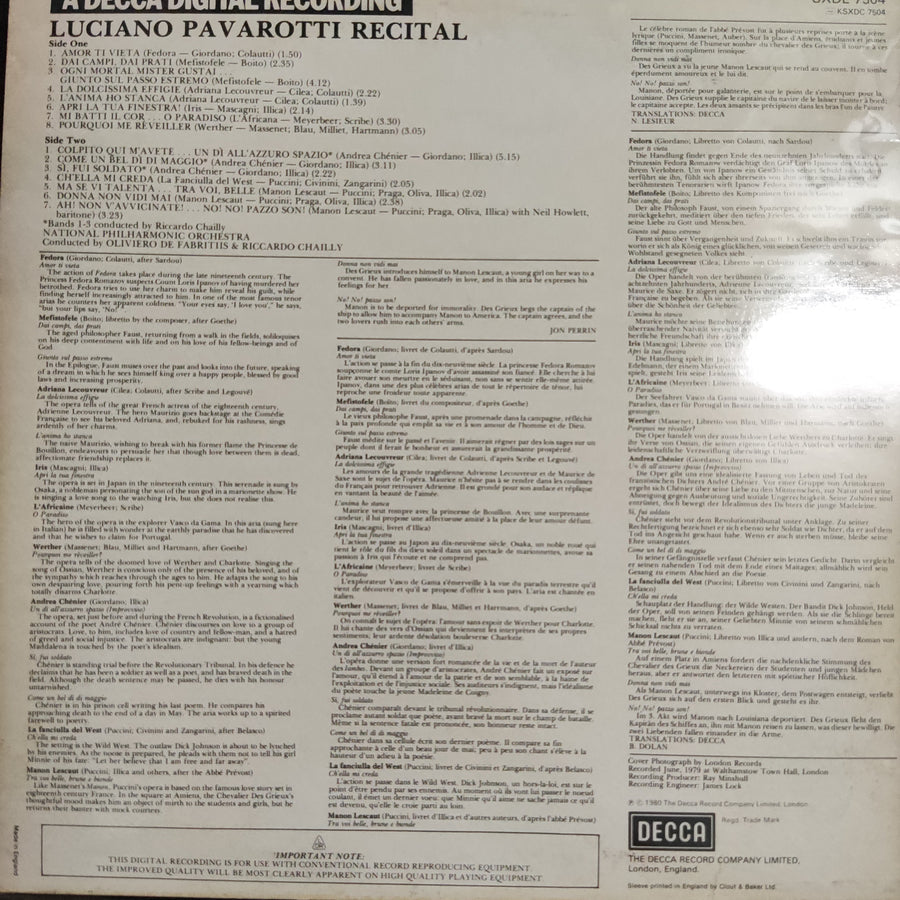 แผ่นเสียง Luciano Pavarotti - Luciano Pavarotti Recital Vinyl VG+