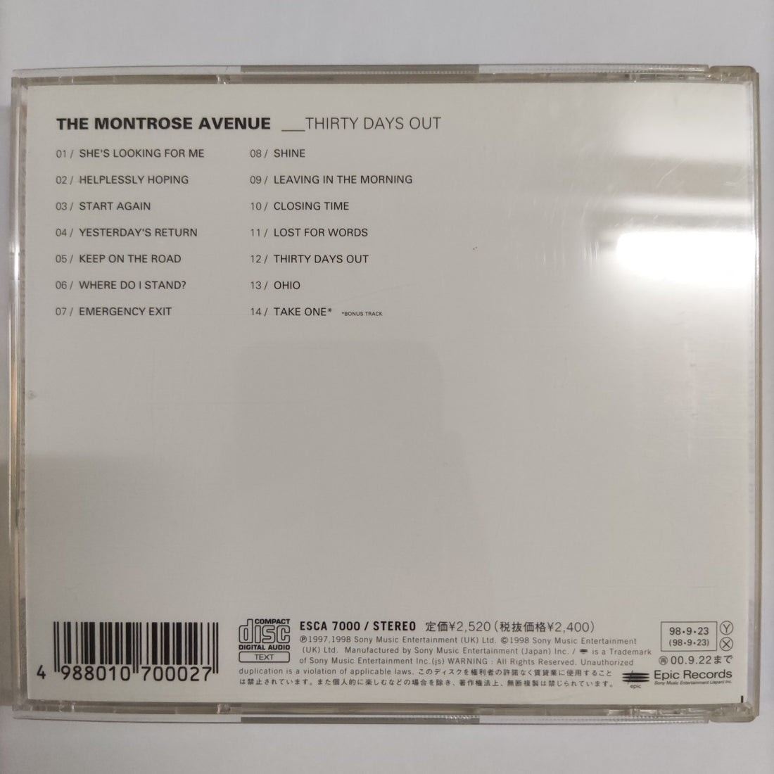 ซีดี The Montrose Avenue - Thirty Days Out CD NM or M-