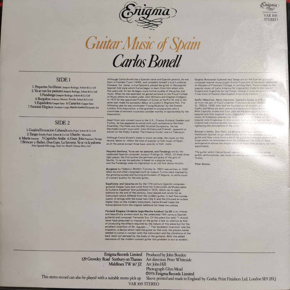 แผ่นเสียง Carlos Bonell - Guitar Music Of Spain Vinyl VG+