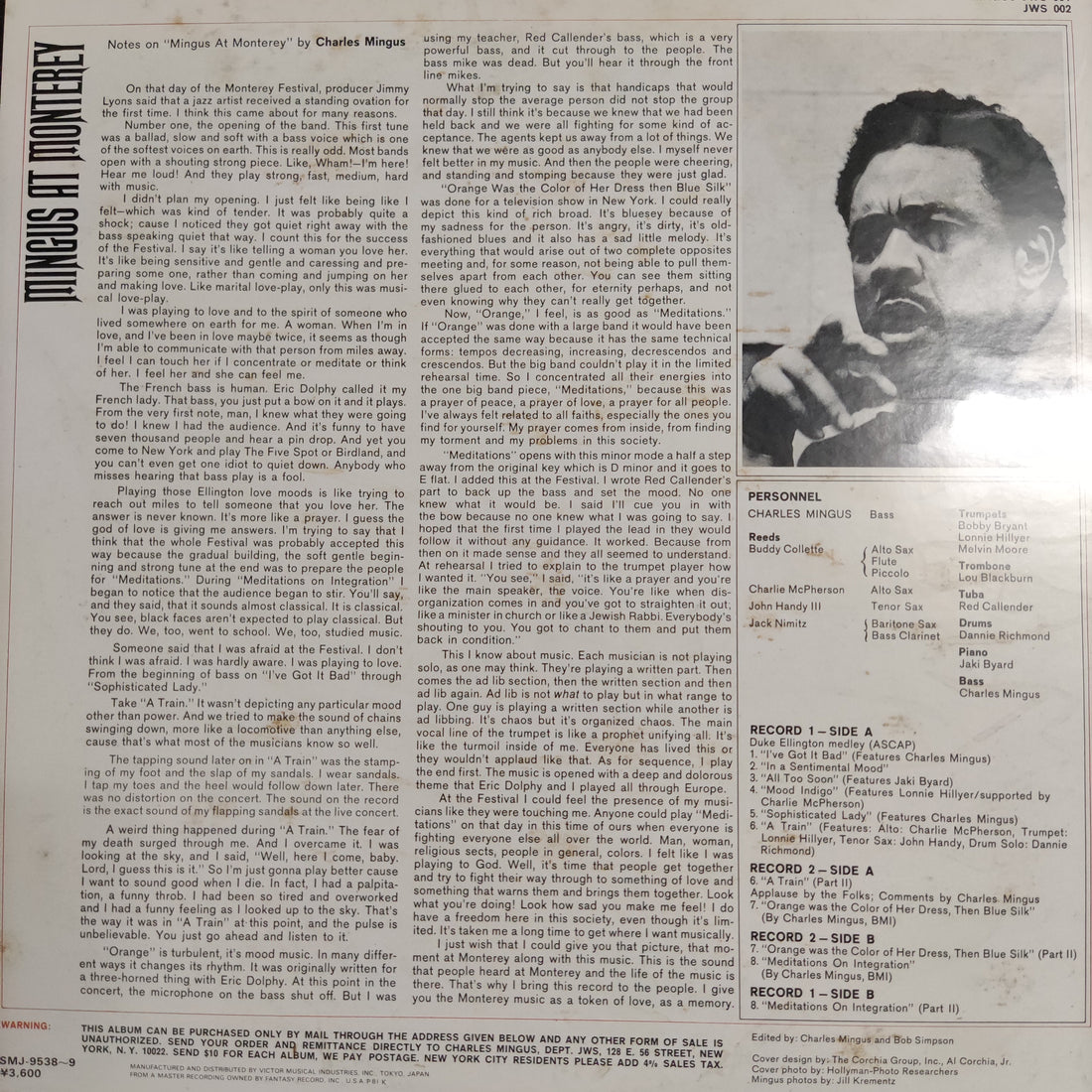 แผ่นเสียง Charles Mingus - Mingus At Monterey Vinyl VG+ 2 LPs