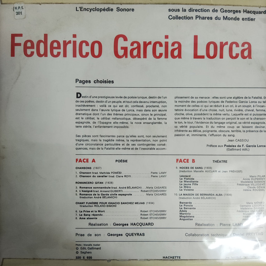 แผ่นเสียง Federico Garcia Lorca Vinyl VG+